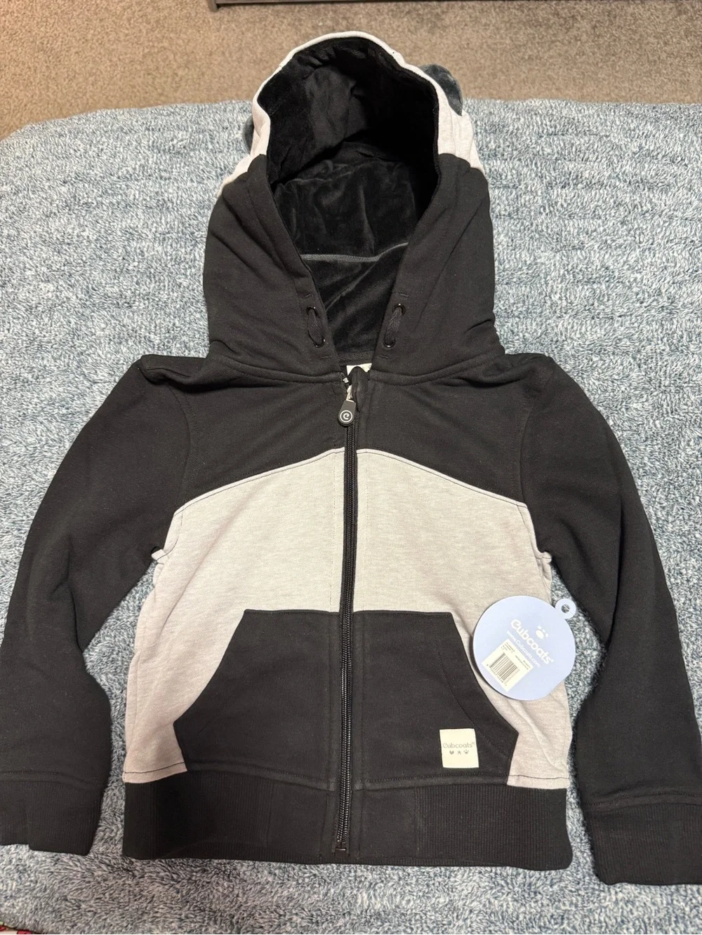 OshKosh B'gosh Black and Light Gray Colorblock Zip-Up Hoodie
